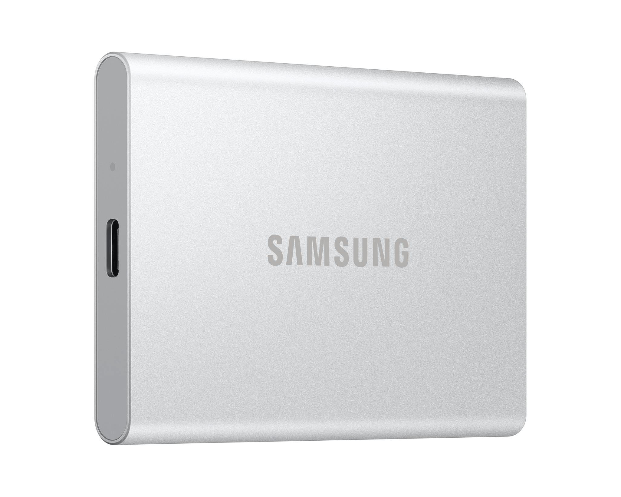 Samsung Portable SSD T7 Resurrected 2 TB USB-C 3.1 (10Gb/​s) Silber externe Festplatte SSD MU-PD2T0G/WW