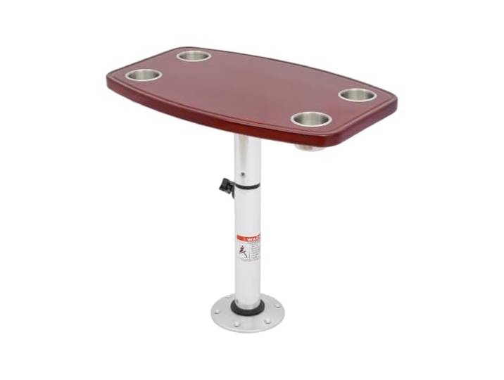 zguoeouo Bootstisch RV Teleskopisch Tisch Wohnmobiltisch 60x38x70,5 cm Marine Bootstisch mit 4 Getränkehaltern, höhenverstellbare Eichenholz-Tischplatte, Ideal für Wohnwagen und Yacht