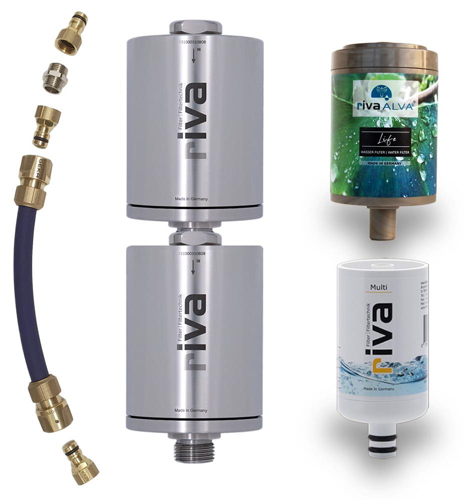 rivaALVA Explorer Overland Outdoor-Trinkwasserfilter - Blockaktivkohle & Bakterienfilter mit Edelstahlgehäuse