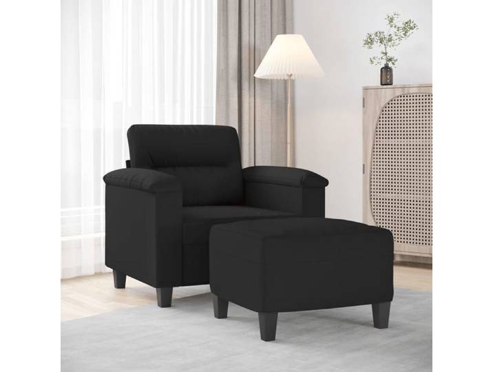 Fauteuil avec repose-pied - - Noir - Tissu microfibre - 90x77x80 cm - 60 cm largeur du siège - Repose-pied inclus