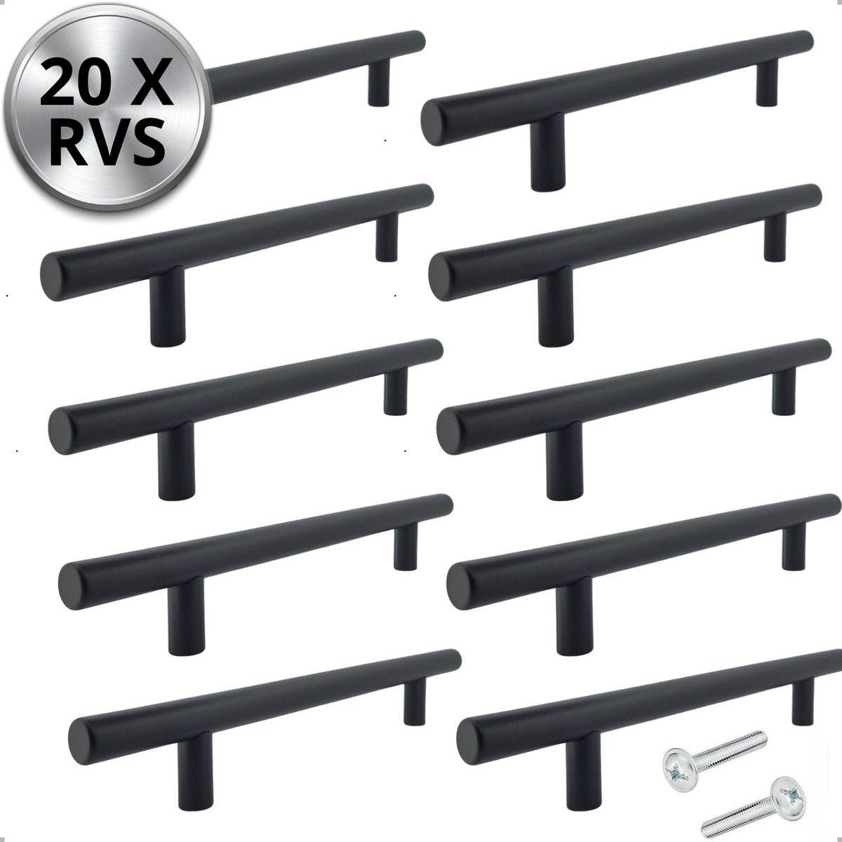 20x Zwarte RVS Handgrepen voor keukenkastjes en meubels - Boormaat 160mm