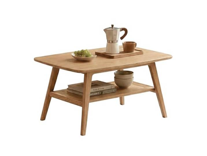 YESWOOD Couchtisch aus Massivholz Eiche, Wohnzimmertisch mit 2 Ebenen & Stauraum, Sofatisch für Wohnzimmer, 100 x 50 x 44 cm, Walnussfarbe
