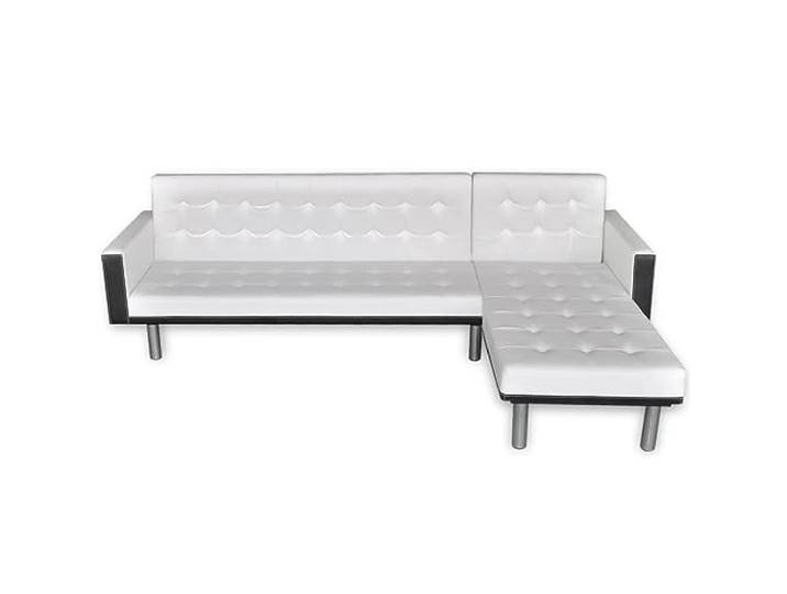 KTHLBRH L-förmiges Schlafsofa aus Kunstleder, Weiß Verstellbare Rückenlehne, Gestell aus Massivholz, 2 Positionen, 110 kg Tragkraft