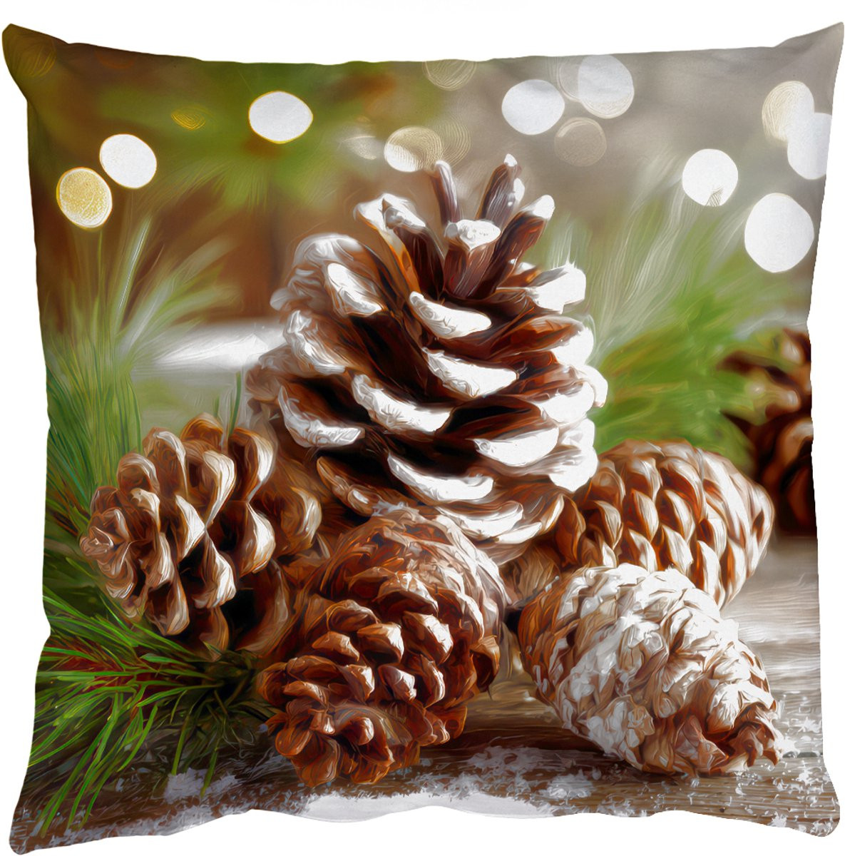 PillowMonkey Sierkussens Dennenappels Kerstsfeer Bruin Groen 45 x 45 cm