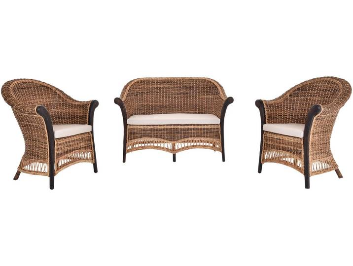 Krines Home Sitzgruppe Set/3 Rattan Wohnzimmerset Vincent Rattangarnitur Sitzgruppe Rattanset, (3-tlg., 2x Sessel, 1x Zweisitzersofa), Rattangruppe Rattanmöbel