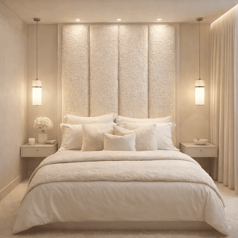 Harrington Cream Soft Teddy Channelled Headboard with Off White Frame, Emperor