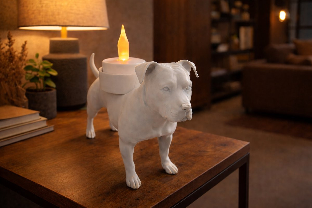 Wit Waxinelichthouder American Staffordshire Terrier Decoratie