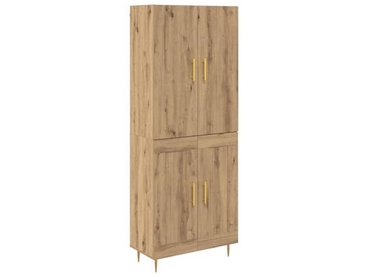 Fisinber Highboard Artisan-Eiche 69,5x34x180 cm Holzwerkstoff 2 Türen Stilvolles Standregal für Wohnzimmer, Esszimmer und Schlafzimmer. Kombinierbares Sideboard mit matten Messinggriffen.