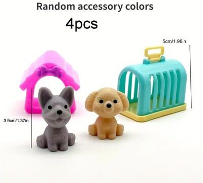 Uplifted Finds Professional Mini Pet Care Pretend Play Set 4 Pcs Dog Cage