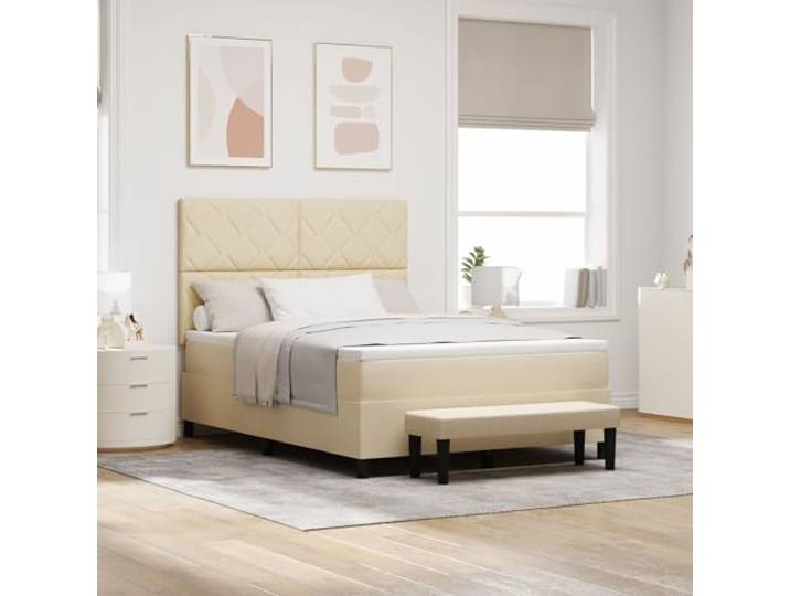 SKTQYQO Bett Mit Gepolstertem Lattenrost Mit Matratze & Bank Creme Schlafzimmer Bettgestell Multifunktionales Bett Geeignet Für Hotels Und Studien 140x200Cm Stoff