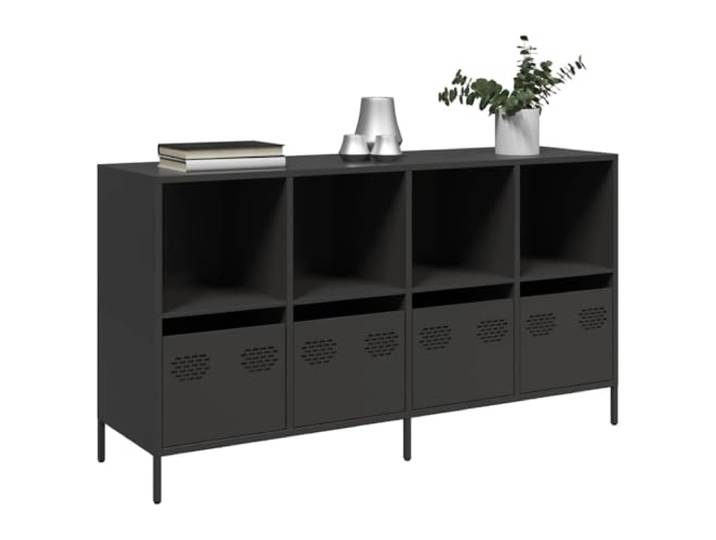 RJPLMFV Anrichte, schwarz, 135 x 39 x 73,5 cm, kaltgewalzter Stahl Schmaler Aufbewahrungsschrank, Schrank mit Schubladen, robuste Oberfläche, pflegeleicht, Wandbefestigung inklusive