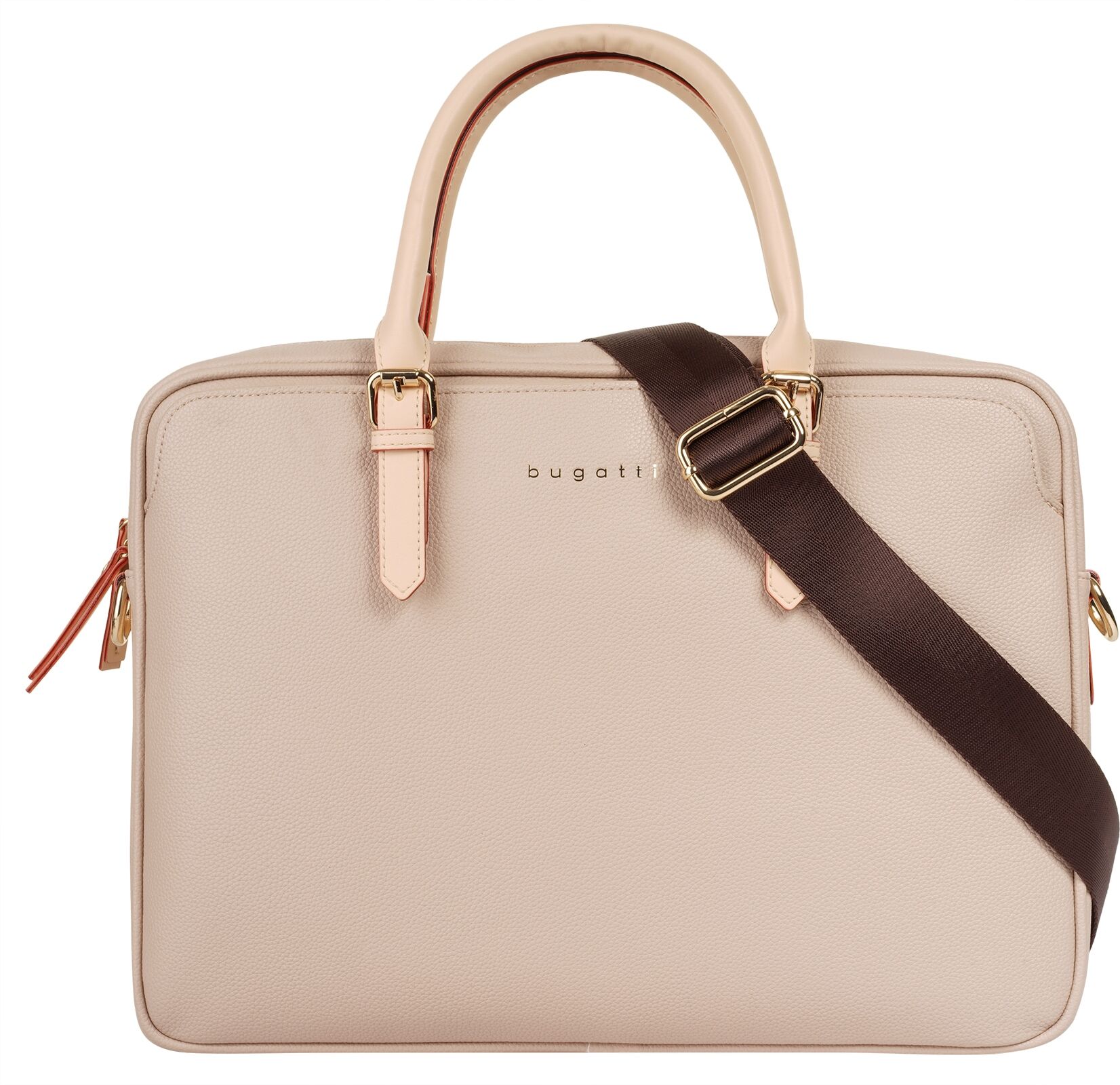 Aktentasche BUGATTI "BUGATTI Damen ELLA", Damen, Gr. B/H/T: 37cm x 27cm x 6cm onesize, beige, Kunstfaser, unifarben, Taschen Aktentasche beige B/H/T: 37cm x 27cm x 6cm onesize