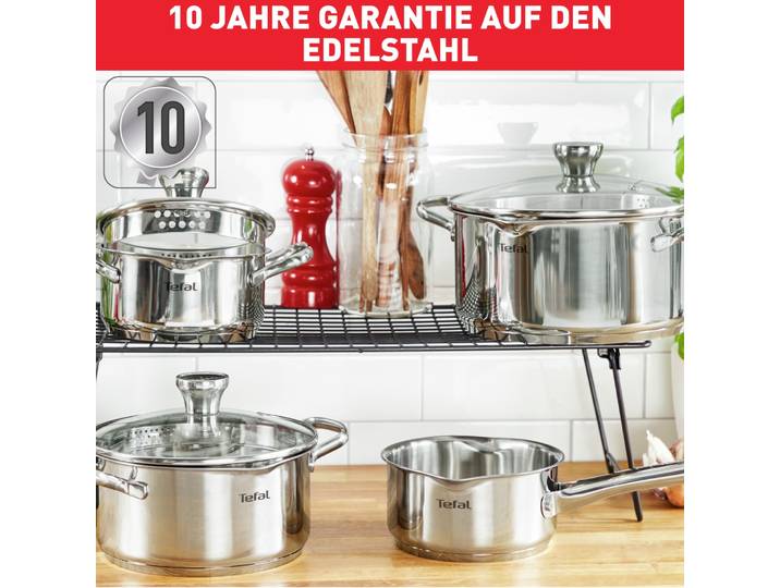 Topf-Set TEFAL Duetto Induktion, robust und hochwertig, Induktions Töpfe Set , silber (edelstahlfarben), Töpfe, Topf-Set, mit Siebdeckel, für alle Herdarten geeignet