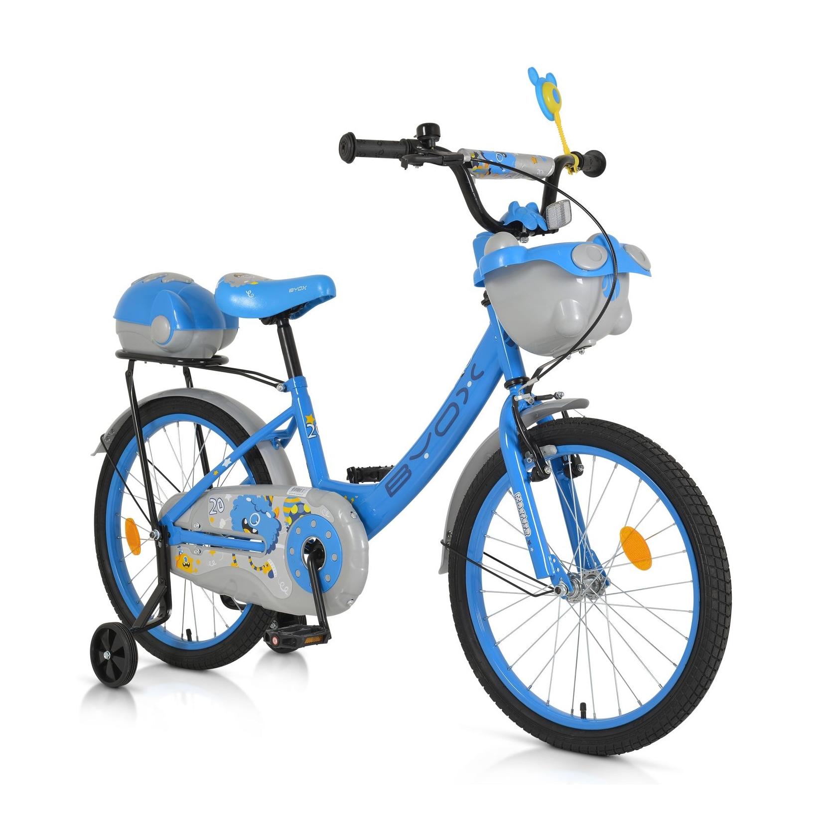Byox Kinderfahrrad 20 Zoll 2002, Stützräder, Klingel, Höhe einstellbar, Körbe blau