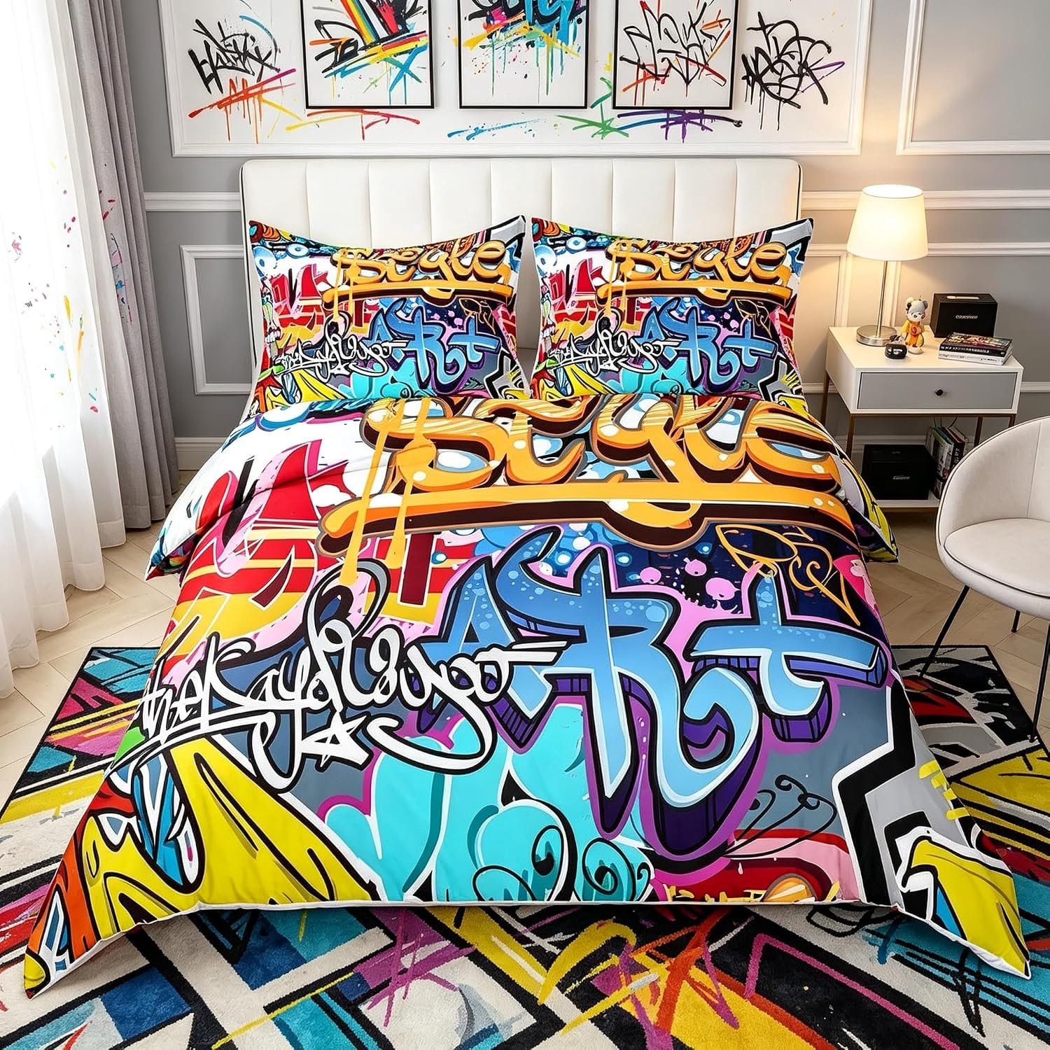 Dekbedovertrek Set Graffiti Stijl voor Dubbel Bed inclusief 2 Kussenslopen