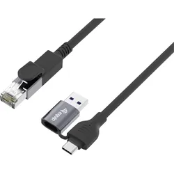 equip Adapter GigaBit USB-C+A->RJ45 St/St 1.00m schwarz (USB-C, RJ45 (1x)), Netzwerk Adapter, Schwarz