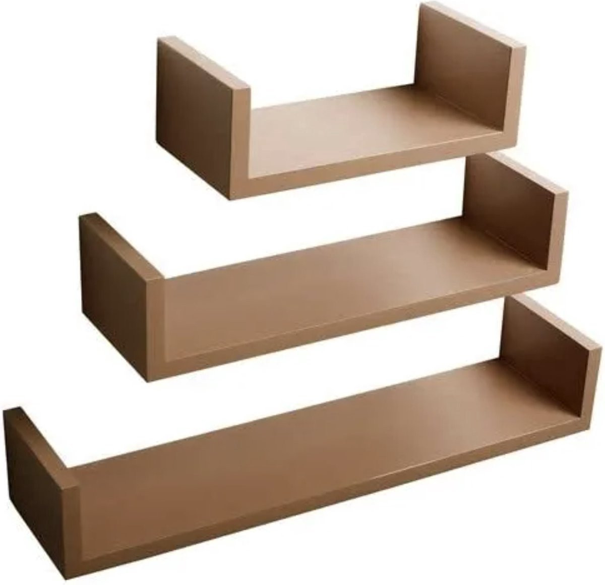Bolt Edge Zwevende Wandplank Set van 3 - Bruin Hout