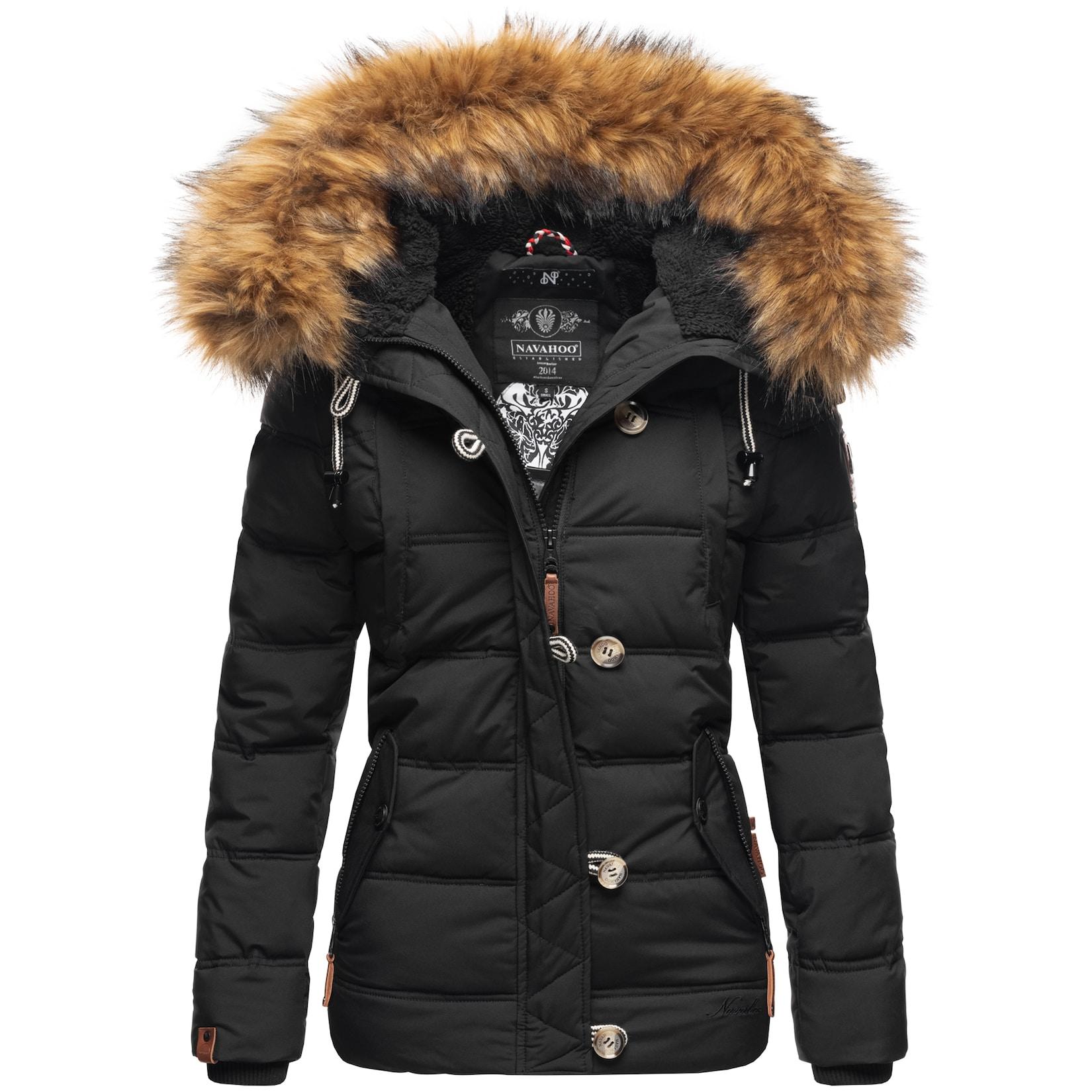 NAVAHOO Damen Stylische Winterjacke Steppjacke mit Kunstpelz Kapuze Zoja