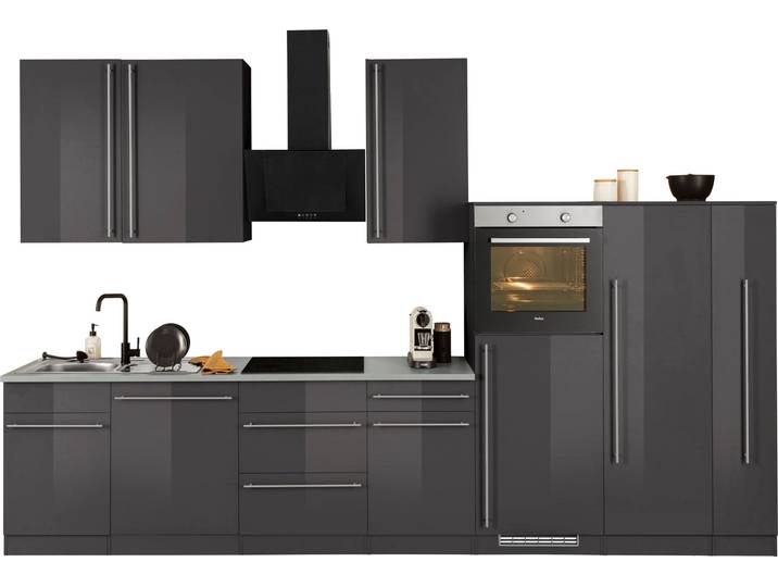 Küchenzeile, Holzwerkstoff, Grau & Anthrazit, 360×60 cm, Komplettküche ohne E-Geräte, Modern, WIHO KÜCHEN
