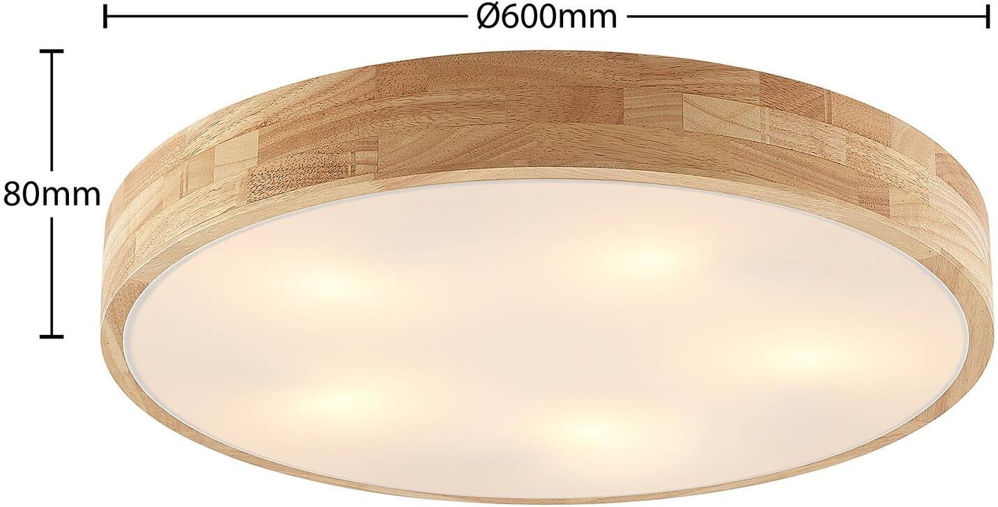 Deckenlampe Tanju Lindby, dimmbar, Holz hell, für Wohn- / Esszimmer, Holz, Landhaus / Rustikal, Deckenlampe