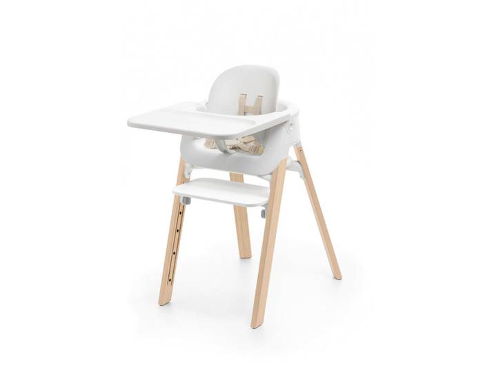 Stokke Hochstuhl-Set Steps Bundle, Weiß, Holz, Bambus, 86x74x48 cm, Fußstütze verstellbar, Sitzfläche verstellbar, höhenverstellbar, Tablett, Snacktablett, Babymöbel & Kindermöbel, Babyzimmer, Hochstühle