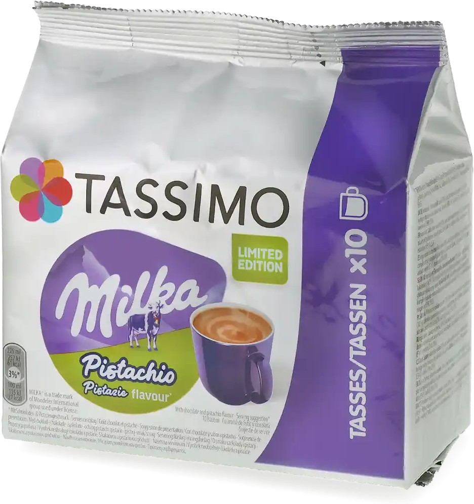 Milka   Chocolat à la pistache - 10 Capsules de chocolat chaud pour Tassimo - Compatible Tassimo