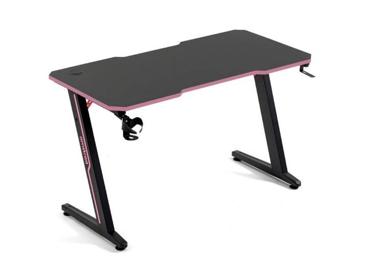 Amstrad DESK120Z-PINK Bureau informatique ou gamer avec finition rose - Largeur 1m20 - Style carbone - Porte casque & gobelet