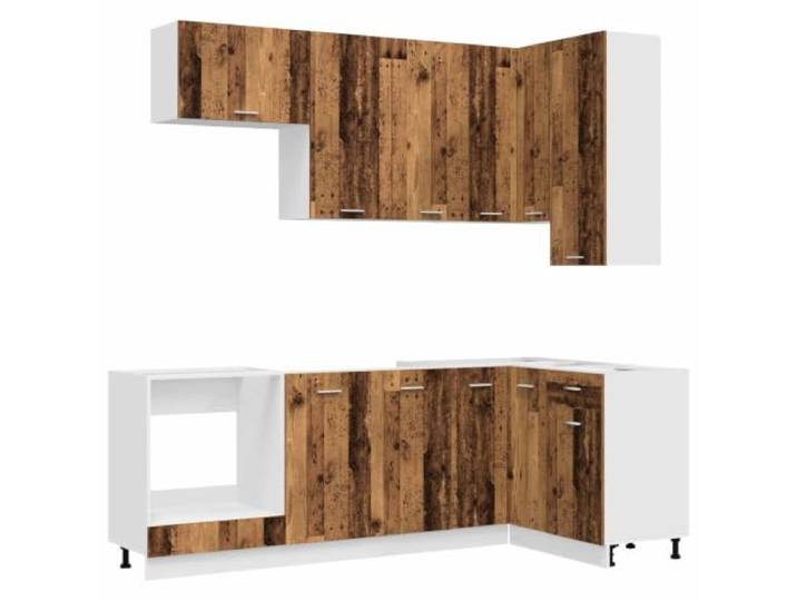 Favemtsl Küchenzeile Lyon 8-Teilig Altholz-Optik Holzwerkstoff Flexibles 8-teiliges Möbel-Set für die Küche mit höhenverstellbaren Füßen und stabilen Modulen aus Holzwerkstoff.