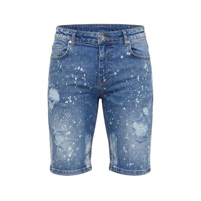 Shorts 2Y PREMIUM "2Y Premium Sylva Ripped Slim Fit Shorts", Herren, Gr. 32, Normalgrößen, blau, 97% Baumwolle, 3% Elasthan, unifarben, slim fit, Hosen Shorts