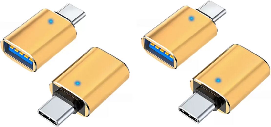 INF Type-C OTG Adapter mit LED 4er-Pack — USB 3.0 Aluminiumlegierung, 5Gbps Datenübertragung, kompatibel mit Apple, Huawei und Gold