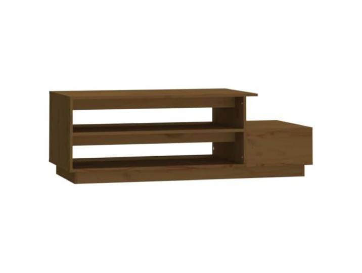 GHVBNMF Couchtisch Massivholz Kiefer Honigbraun 120x50x40.5 cm Stilvoller Beistelltisch fürs Wohnzimmer mit Schublade und offenen Fächern für Getränke, Deko und Snacks.