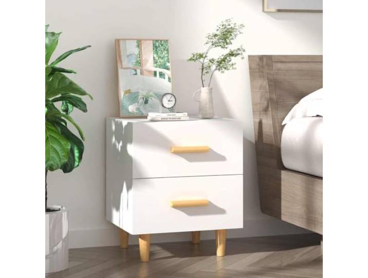 HEFZGDB Nachttisch Weiß 40x35x47,5 cm mit Schublade aus Holzwerkstoff und massiven Eukalyptusbeinen für Stabilität, Multifunktionaler Beistellschrank mit skandinavischem Design