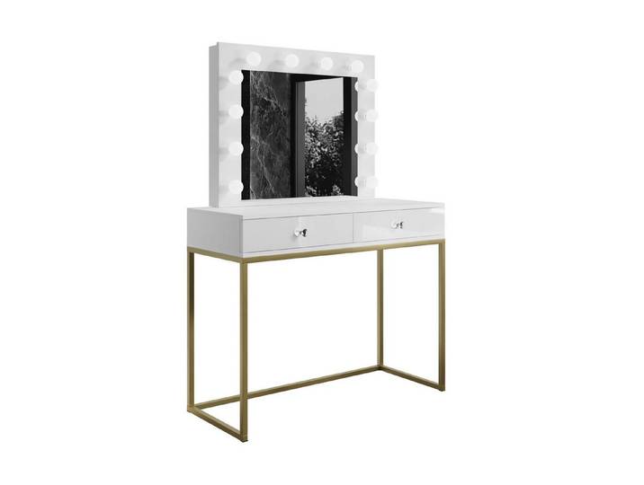 Lookway Schminktisch BLANCO GOLD mit Spiegel und LED-Beleuchtung, 100x81x42 cm