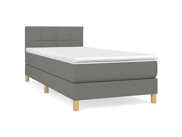 PUGYNBK Boxspringbett, 90 x 200 cm, mit dunkelgrauer Stoffmatratze Verstellbares Kopfteil, Taschenfedern, mittlere Härte, weicher Schutz, inklusive Anleitung (evtl. nicht in deutscher Sprache)