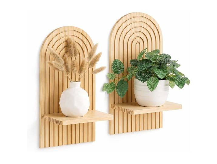 Lot De 2 Étagères Murales Bois Boho Étagères Flottantes Pour Plantes Livres Et Déco Salon Et Chambre