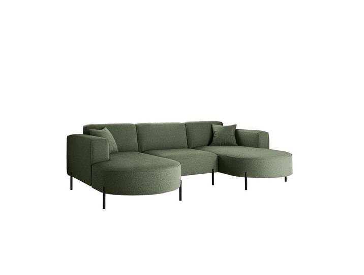 Kaiser Möbel Ecksofa Designer Modena U Rein stoff Quelle Grün, Holz, 299x165 cm, Wohnzimmer, Sofas & Couches, Wohnlandschaften, Ecksofas
