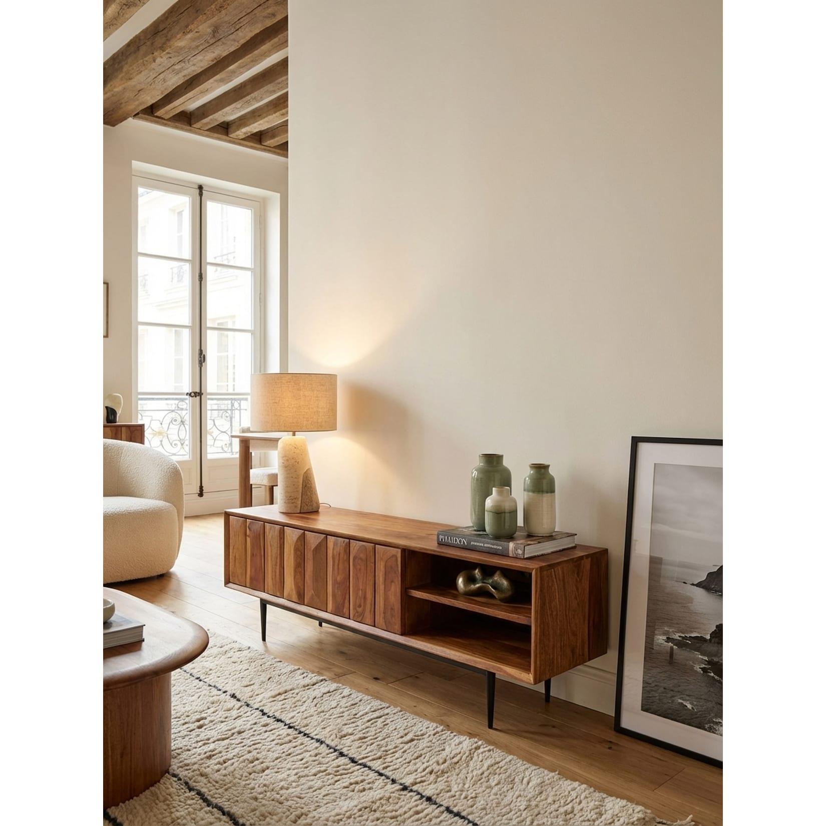 Lowboard Massivholz Modern Stil 123x42x35 cm mit zwei Türen