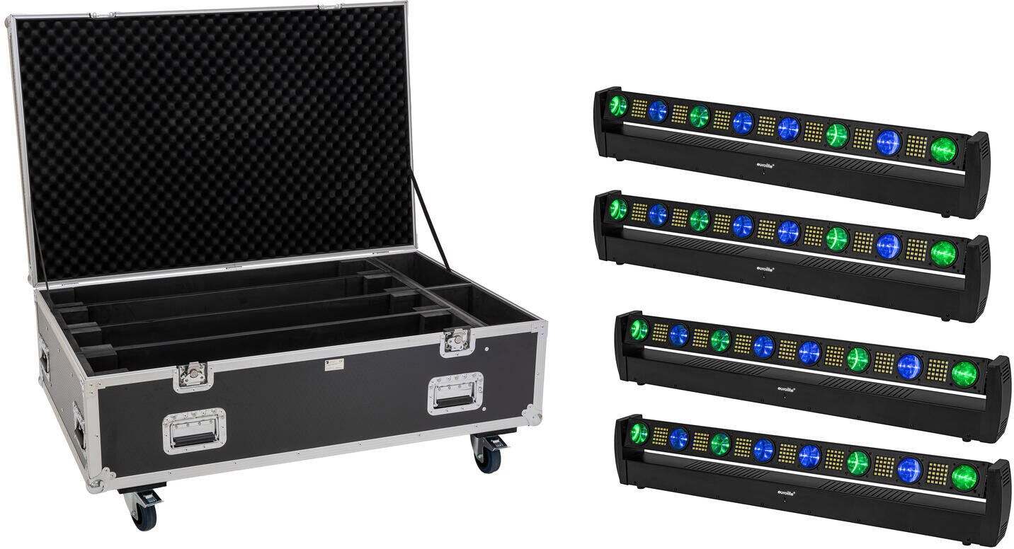 EuroLite Set 4x Led Bar-8 Swing Qcl Leiste + Flightcase Mit Rollen