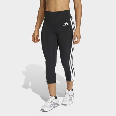 Trainingstights ADIDAS PERFORMANCE "OPTIME ESSENTIALS WORKOUT 3-STREIFEN 3/4 LEGGINGS", Damen, Gr. XS, N-Gr, schwarz-weiß (schwarz, weiß, normal, gr.), Obermaterial: 85% Polyester, 15% Elasthan, 3/4-Länge, Hosen