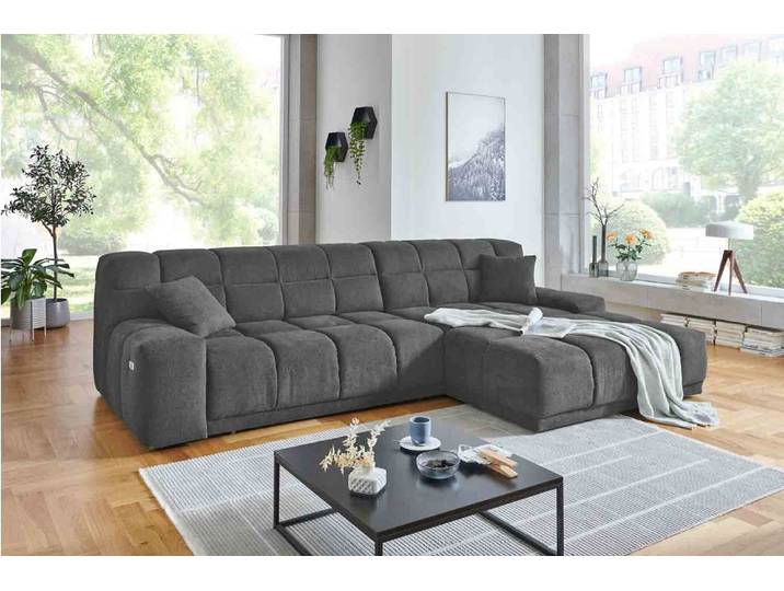 Ecksofa inkl. motorischen XXL- Sitzvorzug in Stoff
