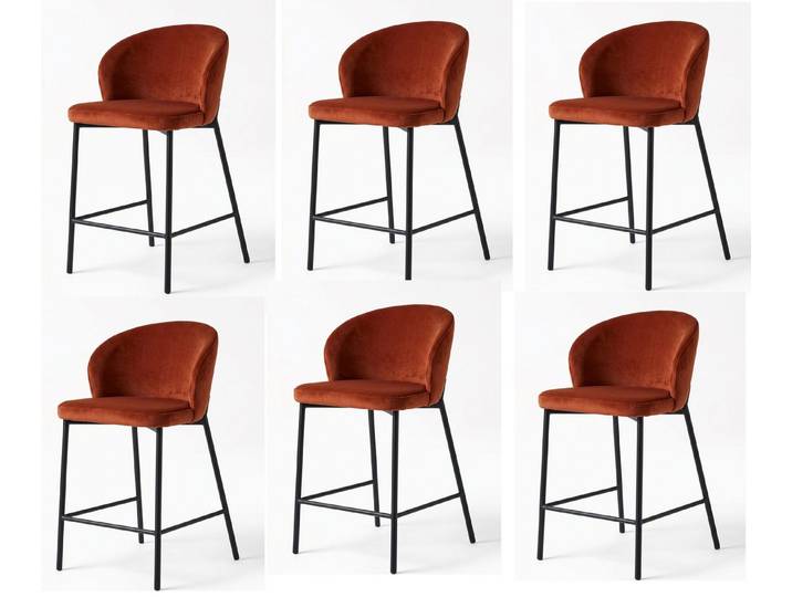 JVmoebel Bargruppe Elegant Barstühle 6er Set Tresenhocker Edel Orange Terrakotta, (6-tlg., 6er Set)