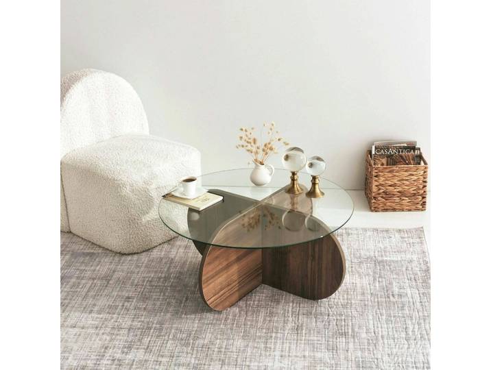 Nila - Table basse 75x75x35h cm Noyer Marron\, Porte-revues