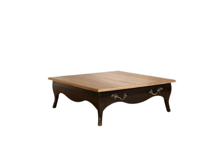 Table basse carrée style shabby chic, 1 tiroir en chêne noir