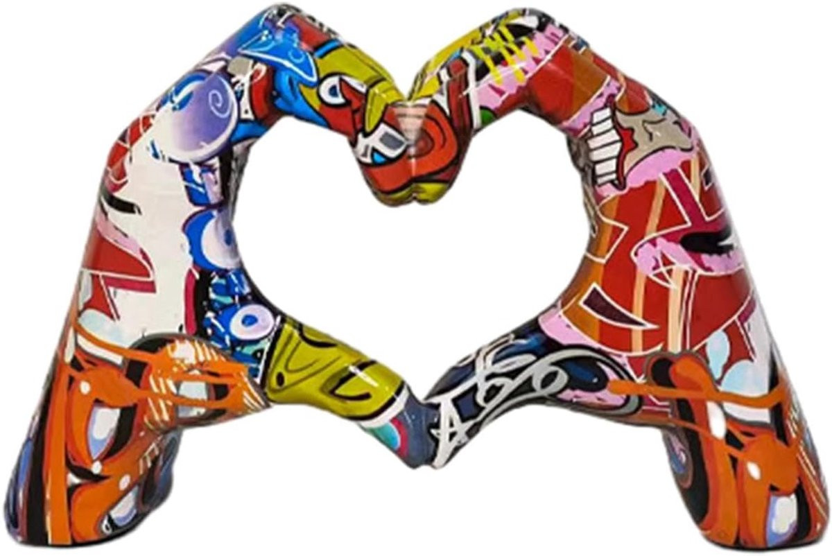 Liefde Vinger Standbeeld - Hart Gebaar Sculptuur - Maat L - Graffiti Decoratie