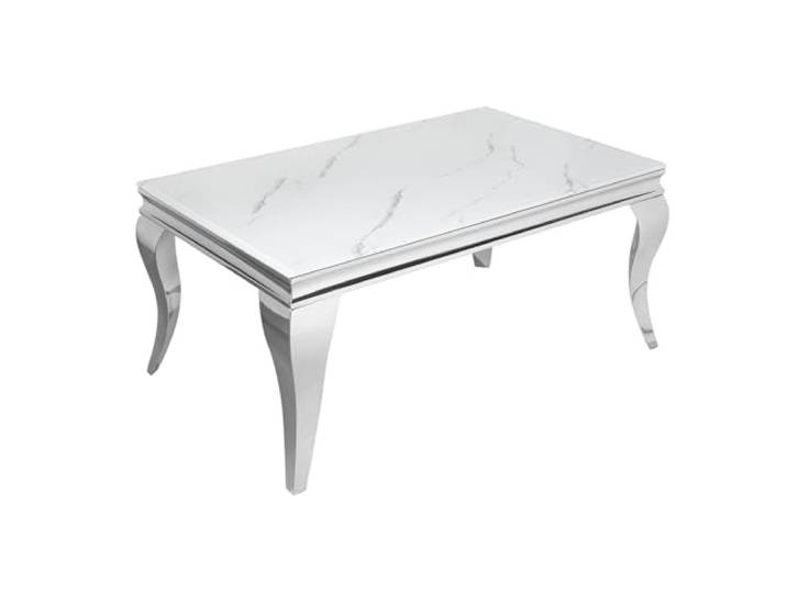 invicta INTERIOR Eleganter Couchtisch MODERN BAROCK 100cm Glasplatte in Marmoroptik Edelstahl Beine Wohnzimmertisch