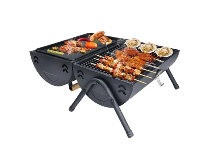 Holzkohlegrill Tragbarer Doppelseiten-Holzkohlegrill Für Den Außenbereich, Tischgrill, BBQ-Grill Für Kochen für Outdoor Garten Party(Black)