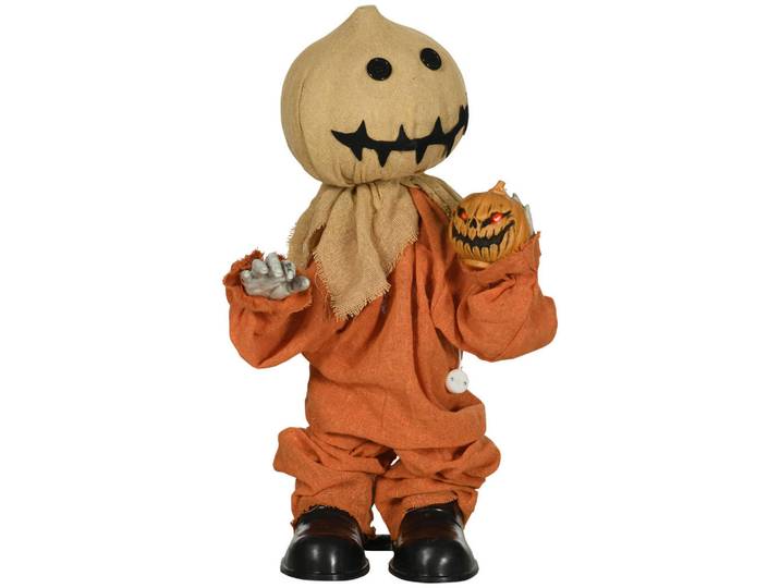 Homcom Halloween Dekoration 77cm Vogelscheuche mit Rote Augenleuchte, Soundfunktion, Orange, 26x77x60 cm, Dekoration