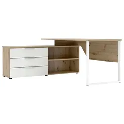 Innostyle Eckschreibtisch Santorin Holzoptik Braun, Weiß Eiche /