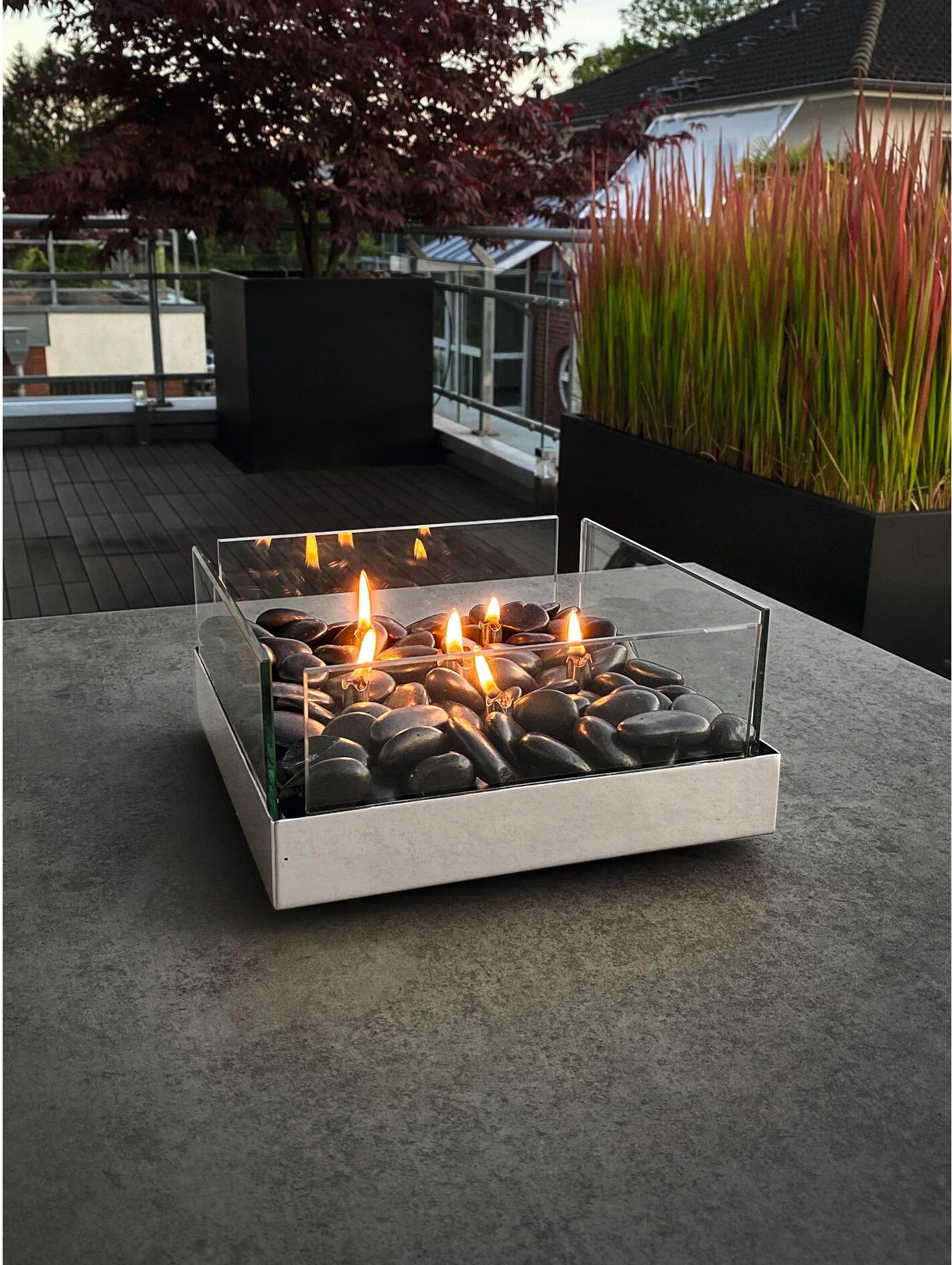 Feuerstelle PHILIPPI "Philippi Fireplace Tischkamin, quadratisch", transparent, B:23cm H:10cm L:23cm, Edelstahl, Glas, Feuerkörbe, Feuerstelle transparent Einheitsgröße