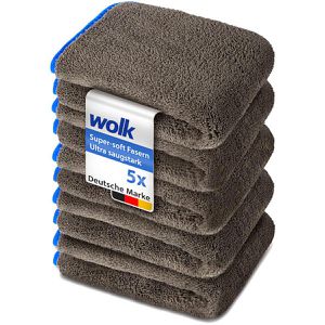 Wolk Trockentuch Auto, 40 x 40 cm, 1200g/m² grau-blau fusselfreie & saugstarke Mikrofaser 5 Stück